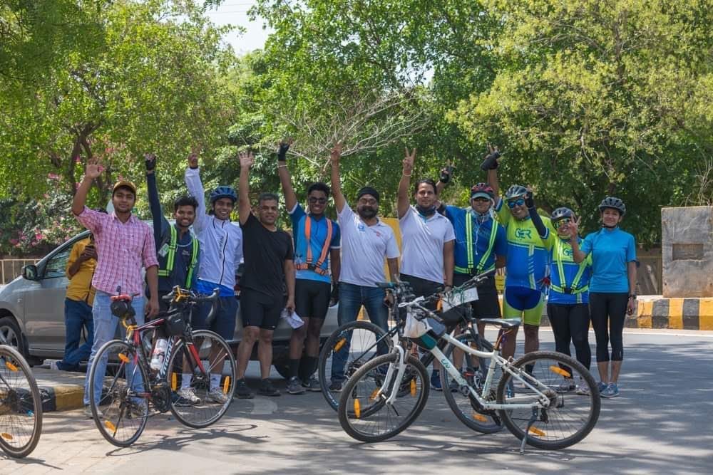 Cyclists gathered for an Audax ride in Gwalior