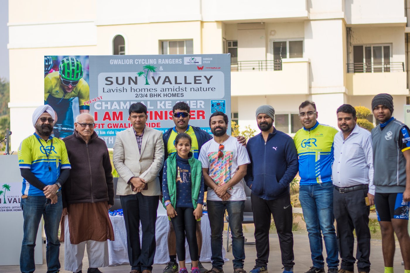 Group photograph from a cycling activity connected with Gwalior Cycling Rangers