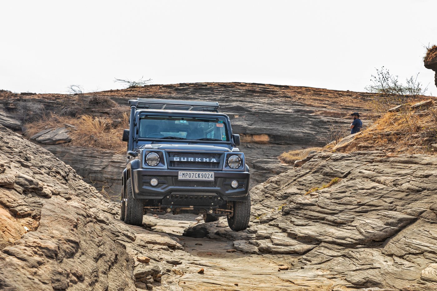 A Force Gurkha on rocky off-road trails around Gwalior